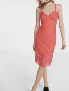 Coral Lace Size 4 Midi Dress | Express